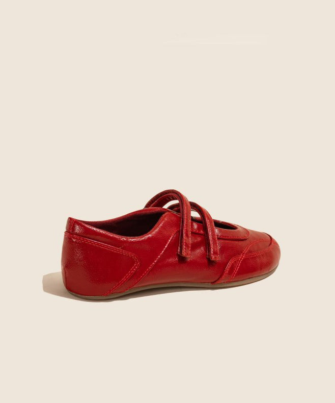 Red Faux Leather Stylish Splicing Flat Feet Shoes