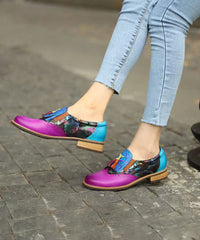 Colorblock Splicing Chunky Flat Shoes Cowhide Leather