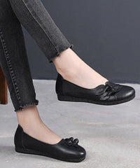 Black Bow Flat Shoes For Handmade Cowhide Leather Flat Shoes