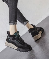 Khaki Platform Suede Lace Up Splicing Flats Fuzzy Wool Lined