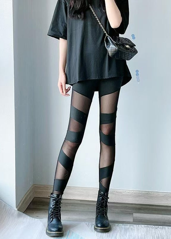 Modern Black Patchwork Tulle Flatering Pants Fall