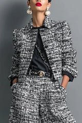 Long-sleeved Single-breasted Short Jacket and Casual Pocket Wide-leg Pants Sets