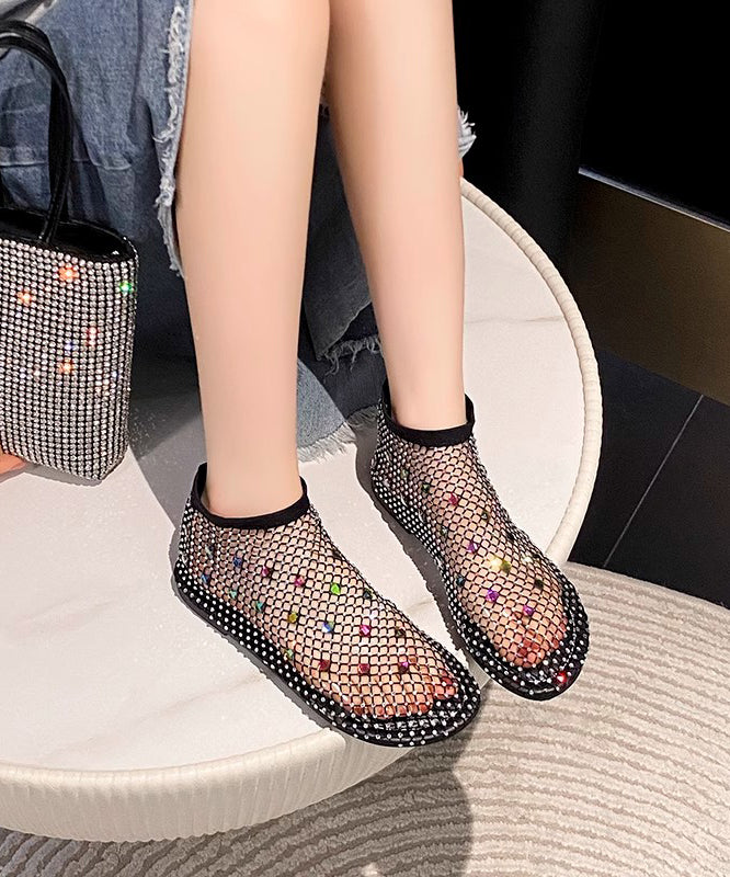 Black Multi Zircon Splicing Chic Breathable Mesh Boots