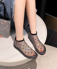 Black Multi Zircon Splicing Chic Breathable Mesh Boots