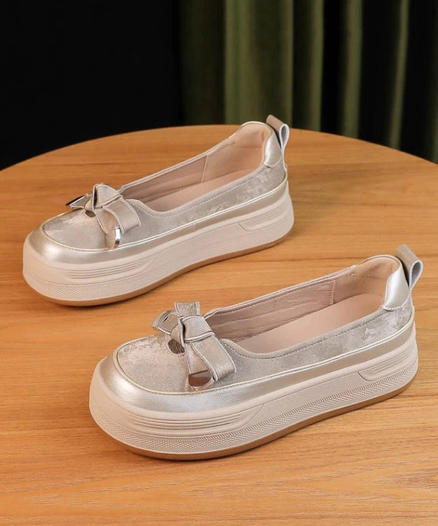 Apricot Comfortable Splicing Bow Casual Platform Shoes