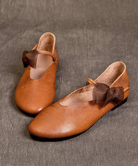 Retro Coffee Cowhide Leather Comfy Flat Feet Shoes