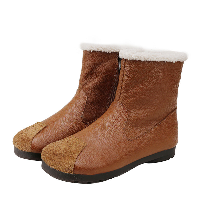 Vintage Zipper Splicing Leather Boots