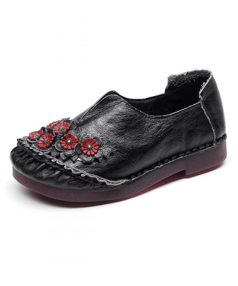 Unique Splicing Flat Shoes For Red Floral Cowhide Leather
