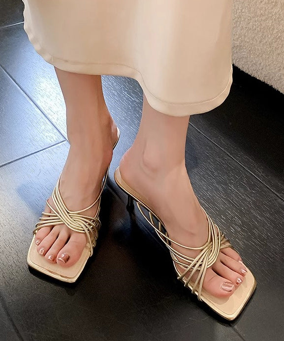 Apricot Faux Leather Splicing French Slide Sandals Peep Toe