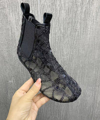 Black Boots Splicing Sequins Hollow Out Breathable Mesh