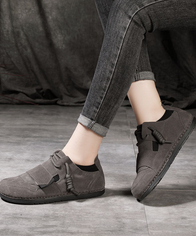Comfy Flat Shoes For Grey Cowhide Leather