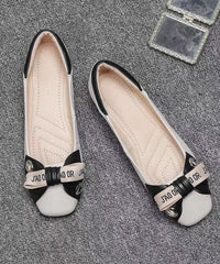 Bow Splicing Comfortable Flat Shoes Beige Faux Leather