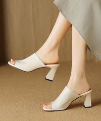 Black Chunky Heel Sheepskin New Style Slide Sandals Peep Toe