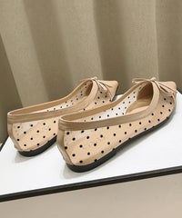 Comfy Splicing Flats Apricot Breathable Mesh Pointed Toe Bow