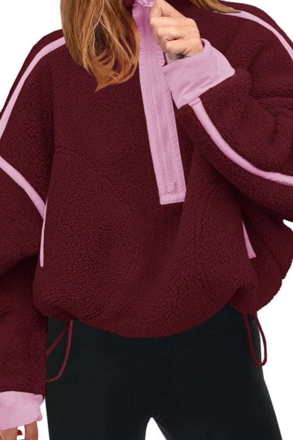Color-blocked Trim Loose Casual Pocket Sweatshirt