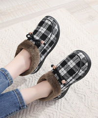 New Black Plaid Splicing Flats Fuzzy Wool Lined