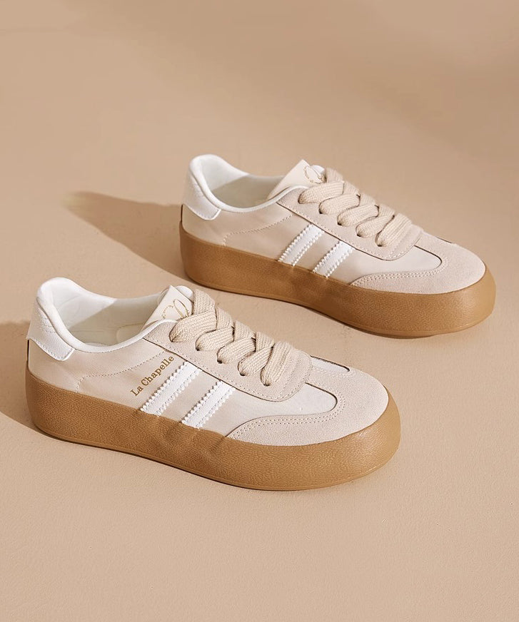 Casual Splicing Platform Flat Shoes Rose Faux Leather Lace Up