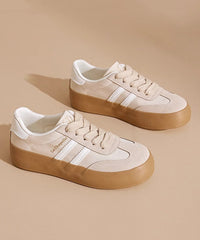 Casual Splicing Platform Flat Shoes Rose Faux Leather Lace Up