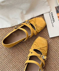 Red Bow Cross Strap Splicing Boutique Suede Wedge Shoes