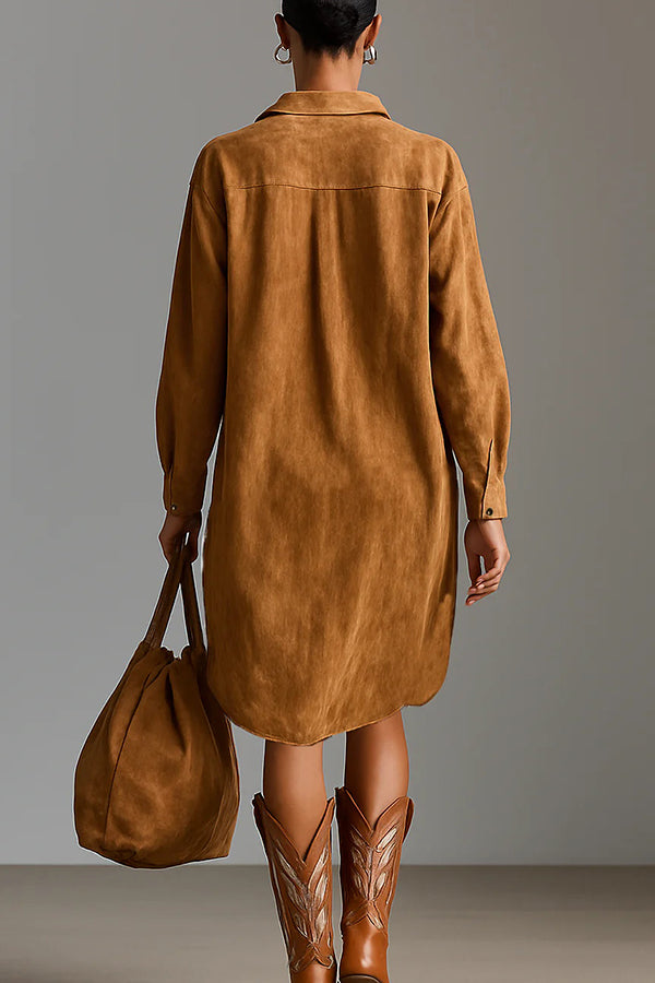 Embroidered Loose Suede Long-sleeved Casual Mini Dress