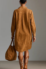 Embroidered Loose Suede Long-sleeved Casual Mini Dress