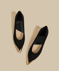 Wine Red Suede Splicing Flat Shoes Pointed Toe