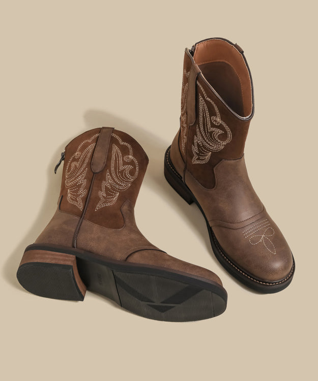 New Brown Embroidered Retro Splicing Chelsea Boots