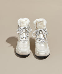 Beige Boots Platform Cowhide Leather Fitted Splicing Lace Up