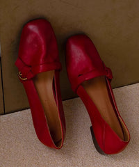 Red Chunky Shoes Cowhide Leather Comfy Splicing
