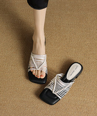 French Apricot Splicing Faux Leather Slide Sandals Peep Toe