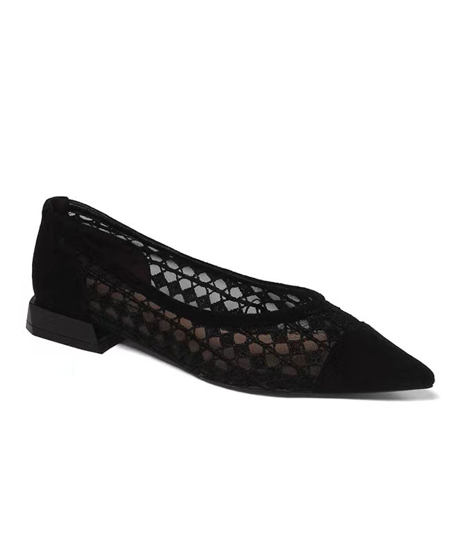Black Hollow Out Breathable Tulle Splicing Flats