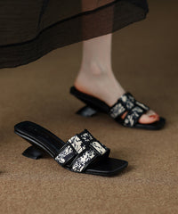 Brown Splicing Wedge Slide Sandals Peep Toe