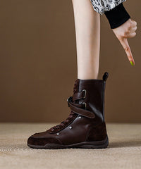 Khaki Lace Up Wedge Suede Elegant Splicing Boots