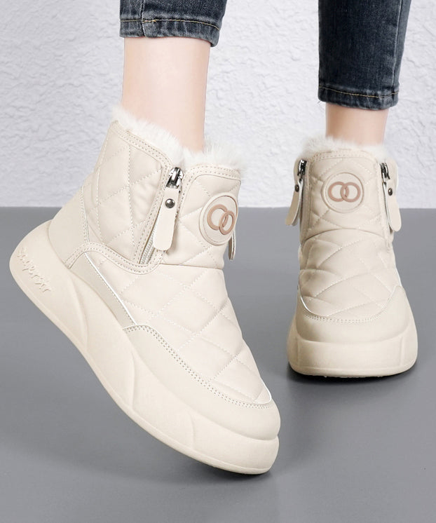 Casual Splicing Platform Boots Khaki Fuzzy Wool Lined