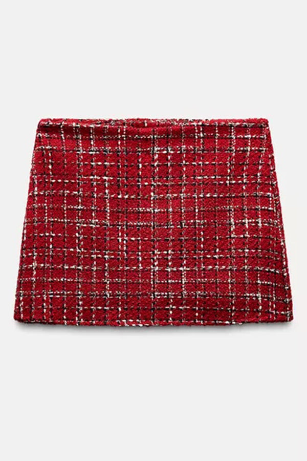 Tweed Plaid Texture Casual Mini Skirt