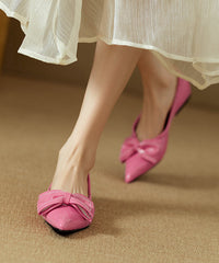 Splicing Bow Flat Shoes Rose Faux Leather Pointed Toe