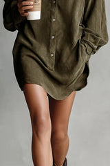 Loose-fitting Long-sleeved Shirt-style Retro Mini Dress