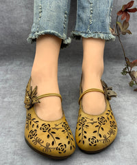 Green Hollow Out Genuine Leather Flat Feet Shoes