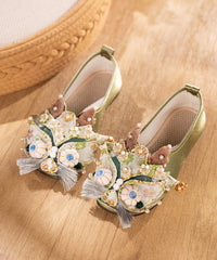 Green Embroidered Flat Tiger Head Shoes