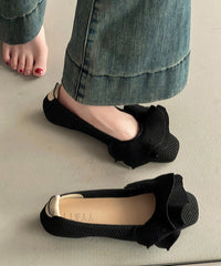 Black Comfy Knit Fabric Ruffled Splicing Flat Shoes