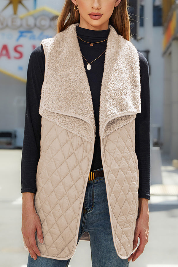 Plush Patchwork Sleeveless Pocket Vest Jacket