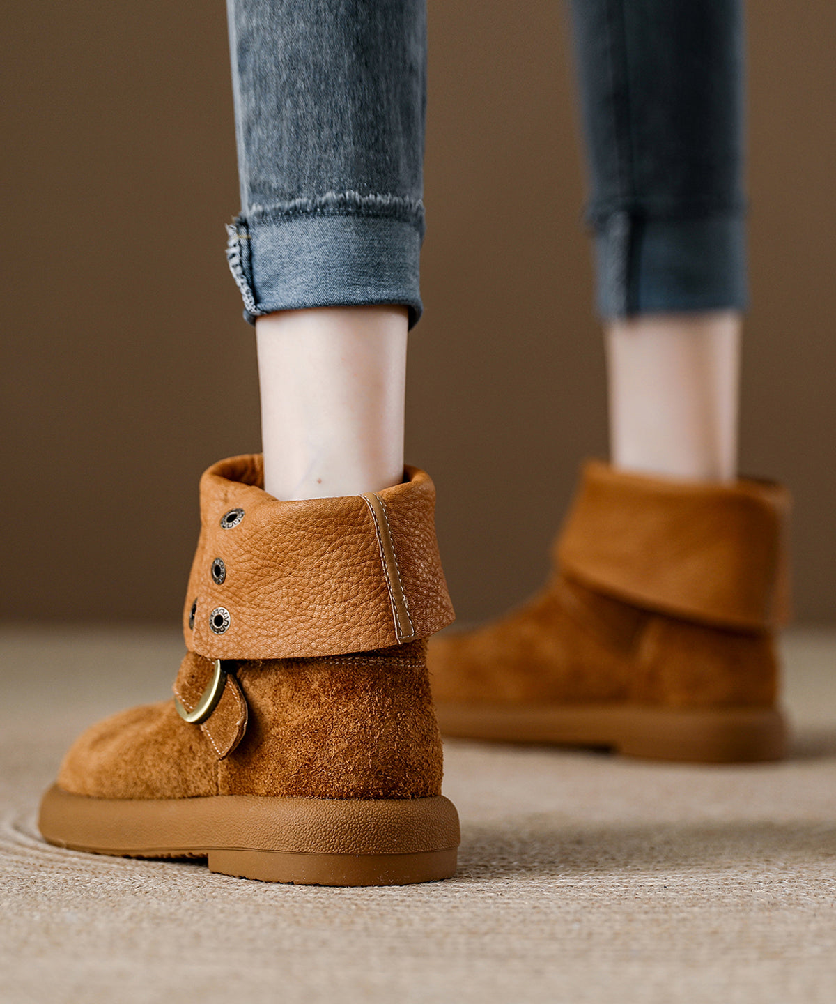 DIY Comfortable Splicing Platform Boots Camel Suede