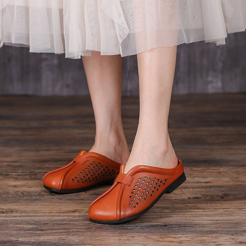 Hollow Leather Casual Slippers