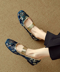 Blue Embroidered Splicing Flat Shoes For Women