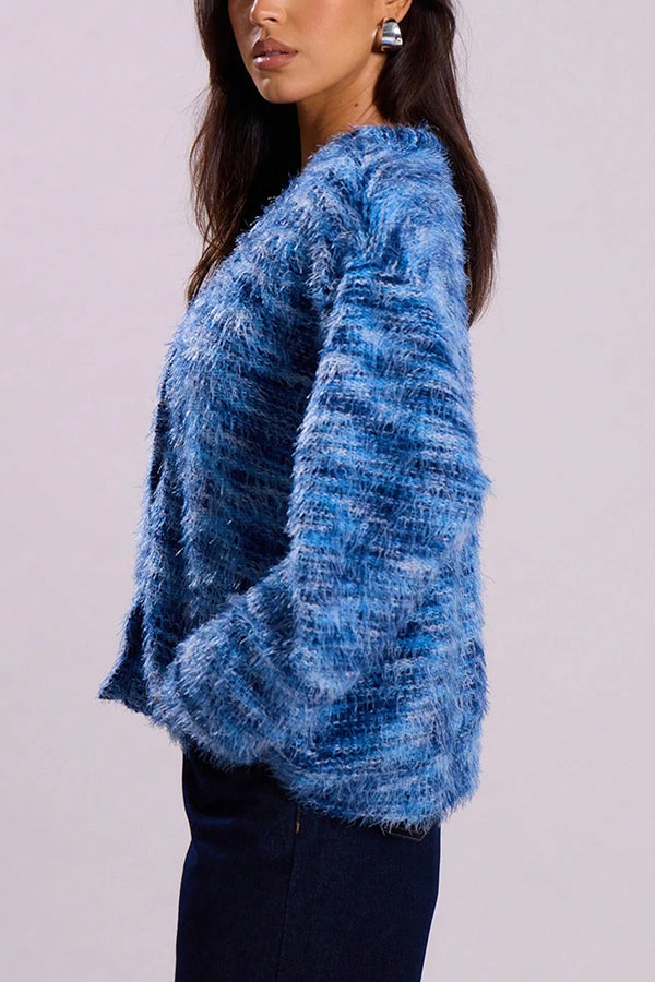 Mixed Color Loose V-neck Casual Knit Cardigan