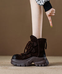 Grey Platform Suede Splicing Lace Up Boots