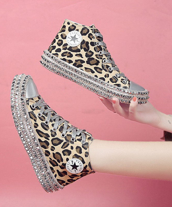 Leopard Print Flat Shoes For Rivet Cross Strap Splicing Flat Shoes For Women