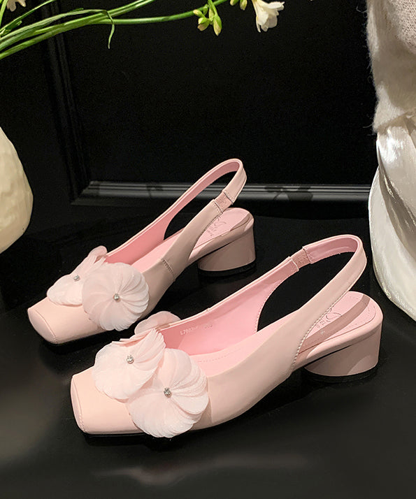 Silver Sandals Chunky Cowhide Leather Women Splicing Floral