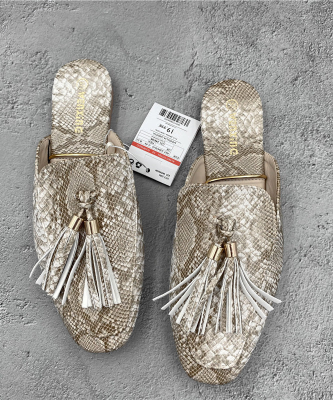 French Apricot Tassel Faux Leather Slide Sandals