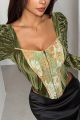 Oil Painting Style Elegant Strapless Slim-fit Fishbone Top